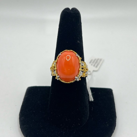 Gems en Vogue Oval Salmon Coral Ring - Picture 1 of 5